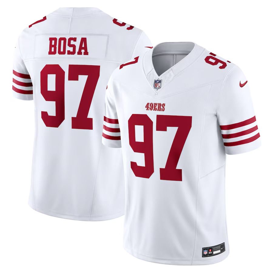 Men San Francisco 49ers #97 Nick Bosa Nike White Vapor F.U.S.E. Limited NFL Jersey